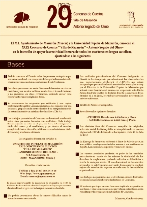 BASES XXIX CONCURSO CUENTOS VILLA MAZARRON