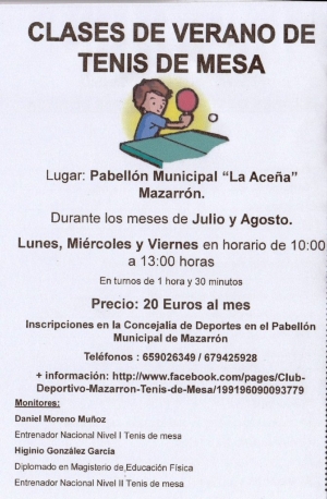 TENIS DE MESA ESCUELA VERANO CARTEL